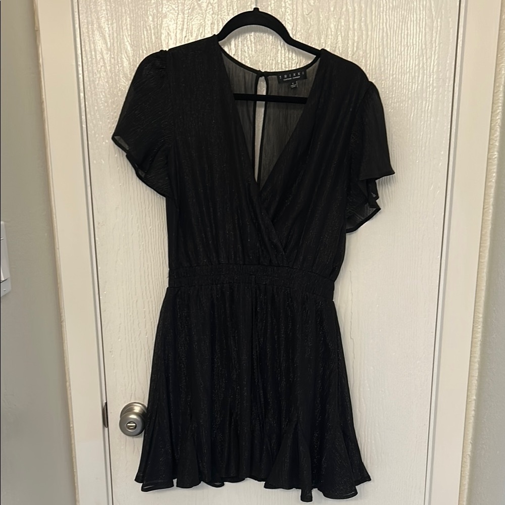 Lulu's Black Ruffled Mini Sundress with Plunge Neckline